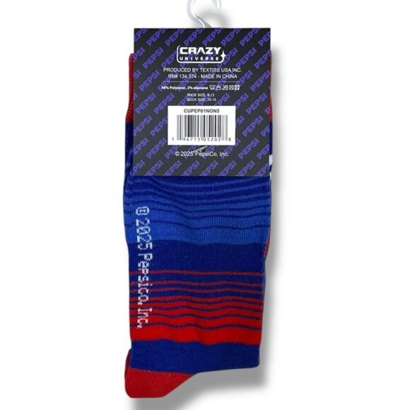 Pepsi Novelty Crew  Socks Reinforced Toe Heel Red Blue Unisex Men Shoe SZ 6-13 - Picture 8 of 16
